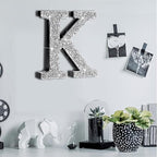 Qunclay 12'' Silver Crystal Diamond Bling Letters Crushed Diamond Decoration Wooden Glitter Letter with Screw and Hooks Rhinestone Gift for Wedding Y2k Mcbling Bedroom Wall Decor (Letter K)