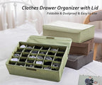 AARAINBOW 2 Packs Underwear Socks Ties Storage Organizer with Lids Foldable Closet Drawer Organizer 60 Cells, Fabric Drawer Wardrobe Divider Storage Boxes for Scarves and Lingerie (30 Cell, 2 Green)