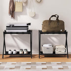 26.77" Full Assembled Luggage Rack for Guest Room, Set of 2 Bamboo Foldable Suitcase Stand, Bedroom & Hotel, Folding Luggage Holder with 5 Nylon Straps, 600D Oxford Fabric Shelf Black