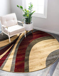 Unique Loom Barista Collection Area Rug - Ngada (4' 1" Round, Beige/ Red)