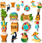 Geelin 36 Pcs Summer Wood Hanging Ornaments for Tree Mini Tree Decorations Hawaiian Beach Wooden Pendant Decorations with String for Luau Party Supplies(Aloha)