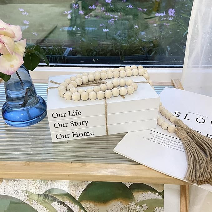 Decorative Books for Home Decor, White Faux Books for Decoration, Rustic Farmhouse Stacked Display Books (Our Life Our Story Our Home)