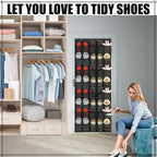 Windyun 40 Over the Door Shoe Organizer Large Breathable Mesh Pockets Hanging Shoe Rack for Closet Black Behind Door Hanger Storage Holder Nonslip Hooks for Women Men Entryway Bedroom Utility Room