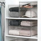 mDesign Plastic Closet Organizer Bin w/Pull Out Drawer - Shallow Stackable Storage for Closet - Organization for Shoes, Clothes, Bags, Totes, and Small Linens - Lumiere Collection - Clear