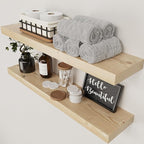 BAOBAB WORKSHOP Solid Wood Floating Shelves for Wall 30 Inches Long, Wooden Shelf Bathroom Large, Light Oak Floating Shelves for Room Wall Mounted Kitchen Farmhouse, Natural Wood, 30W × 6.7D, Set of 2