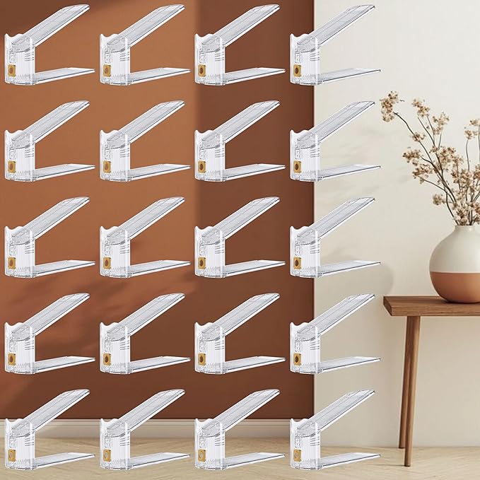 Clear Shoe Slots Organizer for Closet, 20-Pack Adjustable Shoe Stacker & Space-Saving Shoe Storage for a Variety of Spaces, Double Deck Organizer (Transparent Gold)