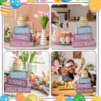 Lineshading 4 Pcs Easter Table Decoration Wooden Pastel Egg - No Assembly Required Reusable Happy Easter Tiered Tray Decor, Perfect for Home Kitchen Shelf Party Farmhouse Centerpieces & Holy Week Gift
