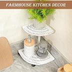 Tikea Decorative Wood Risers for Display, 2-Pack Farmhouse Corner Shelf for Kitchen Bathroom Counter Decor, Farmhouse Risers for Soap Dispenser, Decorations and Plant (White)
