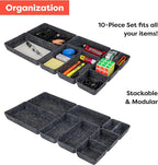 Rajas Goods Drawer Organizer Compatible with Ikea Alex Drawer Unit, 10-Piece Modular Felt Tray Organizer Set, Perfect Fit (Dark)