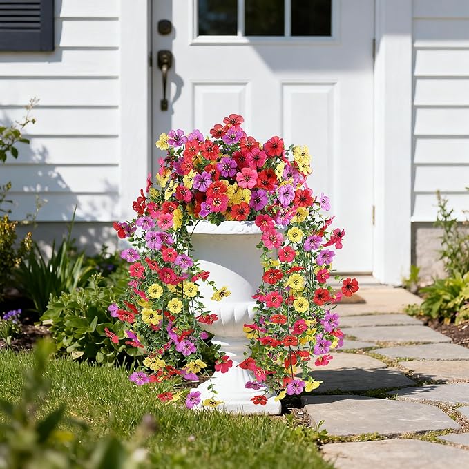 Artificial Flowers for Outdoors, UV Resistant 2 Bundles Fake Silk Flowers for Outside, Realistic Faux Plants for Hanging Baskets, Planters - Porch, Patio, Yard Décor (Mix)