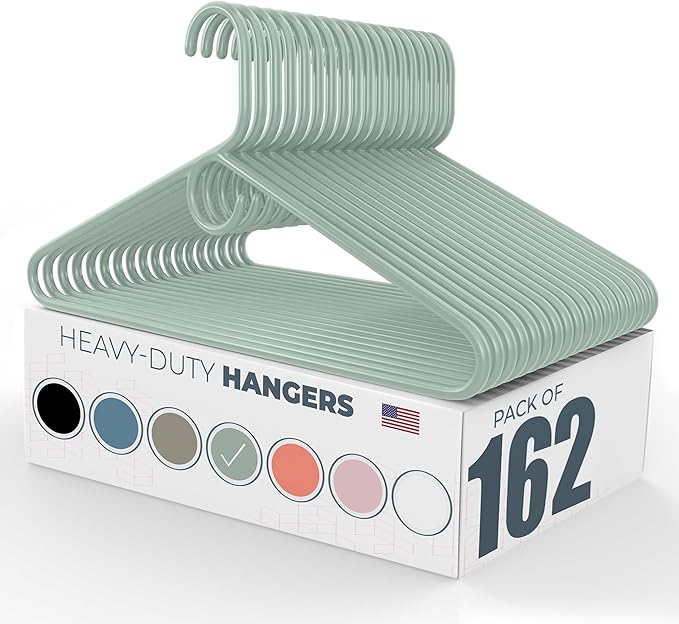 Neaties Heavy Duty Clothes Hangers 100+ Pack (162 Count) – Made in the USA – 8lb Capacity Plastic Hangers for Adult Clothing – Durable for Pants, Coats, Jackets, or Jeans – Mint
