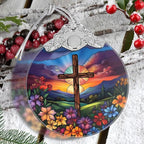Religious Christmas Ornaments, Christmas Tree Decoration, Holiday Ornament, Christian Home Decor, Gift Exchange, Gift Idea - Cross Spring Flower