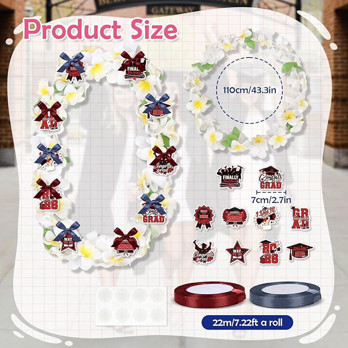 Leis for Graduation 2026, Artificial Flower Wreath with Cards Graduation Lays Gifts, Congrats Grad for High School