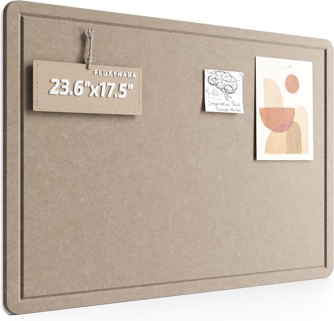 Fluxynara Bulletin Board, 23.6" x 17.5" Cork Board Alternative with 12 Safe Removable Adhesive Tabs, Foldable Felt Pin Board for Home Office, Classroom, Bedroom,Entryway for Walls—Taupe