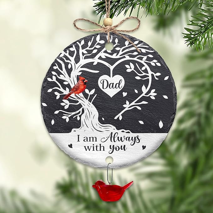 Hyturtle Cardinal Dad Memorial Ornament - I Am Always with You Stone Hanging Ornament with Red Bird - Sympathy Remembrance Gift for Loss of Father, Dad in Heaven Ornament Memorial 1