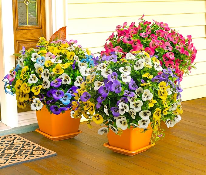 Artificial Flowers for Outdoors Fake Plants, 14 pcs Fake Flowers Artificial Plants Outdoor UV Resistant, Silk Faux Flowers Shrubs Greenery Plants for Porch Garden Patio Window Box Decor
