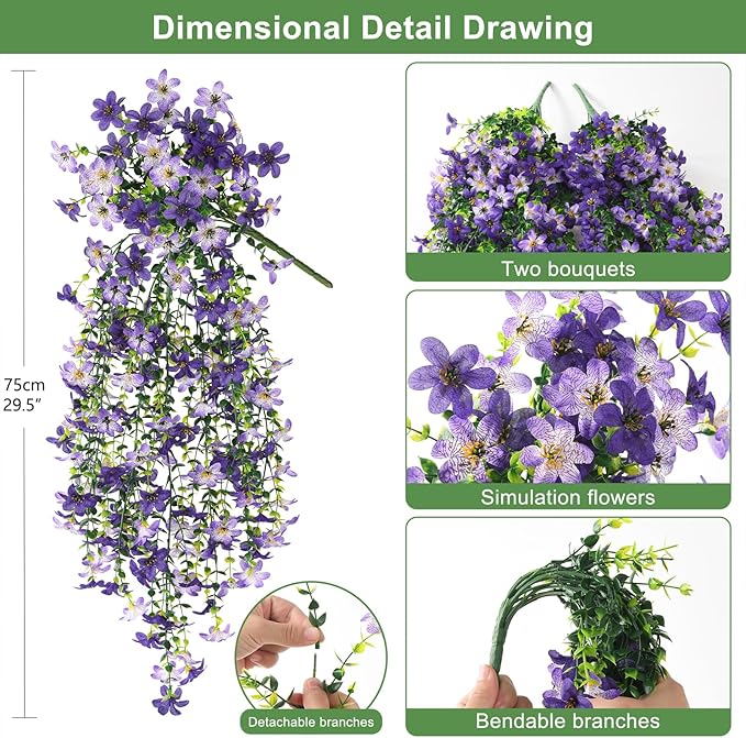 Artificial Fake Hanging Flowers Plants for Outdoor Spring Decoration,2 PCS Faux Silk Daisy with Eucalyptus Leaves,UV Resistant Look Real for Outside Home Indoor Planter Porch Patio Balcony Yard Decor