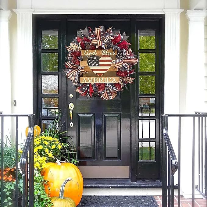 250th Anniversary Patriotic Wreath, Red White and Blue Wreath All-Weather Farmhouse Outdoor Holiday Decoration, Memorial Wreaths 3D Eagle Wreaths for Front Door (D)
