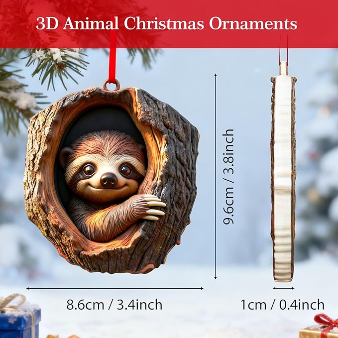 Forest Animal Christmas Ornaments, Valentines Day Gifts for Him Her Women, Funny Forest Animal Ornaments for Christmas Tree, 3D Ornaments Hanging Animal Lovers & Easter Basket Stuffers(Sloth)