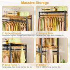 P4 Rolling Clothes Rack Heavy Duty, Clothing Racks for Hanging Clothes, Freestanding Garment Racks with Wheels, Metal Portable Closet Rack 35.5''W × 20.5''D × 80.5''H, Max Load 560Lbs, Black