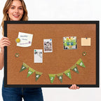 24" x 36" Cork Board Bulletin Board, Black Framed Corkboard, Oak Frame, Decorative Hanging Pin Board, Perfect for Office & Home Decor, Home School Message Board or Vision Board