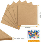 TUPARKA 6 Pack Cork Board 12"x12" - 1/4" Self-Adhesive Corkboards With 100 Push Pins, Bulletin Boards, Square Cork Tiles for Wall, Home, School, Office Decorative