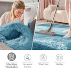 OLANLY Slate Blue Round Rugs for Bedroom - Machine Washable, 5 ft Circle Area Rugs for Living Room, Soft and Fluffy Shaggy Carpet for Teen Girl and Boys, Nursery Rooms, Dorms, Home Decor Aesthetic