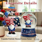 Patriotic 4th of July Gnome Snow Globe Lantern with Music - Light Up Water Globe with Swirling Glitter, USB or Battery Operated,Lighted Independence Day Decor Indoor, Patriotic Decor Gift (Gnome)