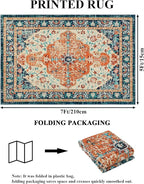 U'Artlines Boho Vintage Area Rug 5x7 Machine Washable Low Pile Soft Floor Carpet Non Slip Non Shedding Accent Rug for Living Room Bedroom Entryway Dining Room Office Orange/Multi