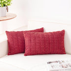 Aegero Pack of 2 Corduroy Decorative Throw Pillow Covers 12x20 InchSoft Boho Striped Pillow Covers Modern Farmhouse Home Decor for Sofa Living Room Couch Bed（Cranberry Red）