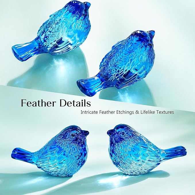 H&D HYALINE & DORA 3" Blue Glass Bird Figurine Miniature Blown Glass Birds Bird Gifts for Bird Lovers Women Men Animals Collectible Figurines for Desk Table Decor(Set of 2)