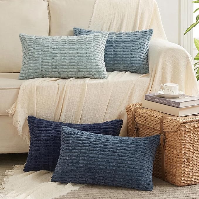 Fancy Homi 4 Packs Decorative Throw Pillow Covers for Living Room Couch Bed, Modern Farmhouse Boho Home Décor Accent Cushion Case, 24" x 12", Blue Series