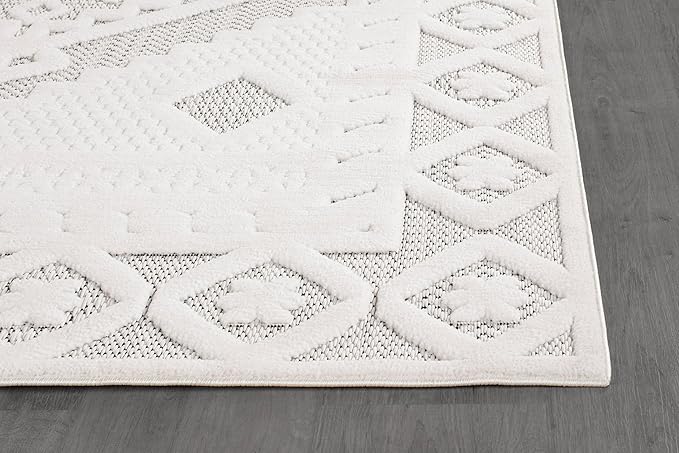 Modern Micro Loop Indoor Area Rugs for Living Room Bedroom Kitchen Geometric Trellis White 9x12 Luxury Durable Low and High Pile Non-Shedding Stain Resistant Soft Area Carpet 9 x 12