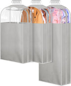 MISSLO 10" Gusseted Garment Bags for Hanging Clothes 40"+60" Clear Suit Bags for Closet Storage Dress Bag for Gowns Long Coat Protector, 3 Packs, Grey