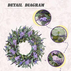 24-Inch Lavender Wreath for Front Door, Purple Hydrangea Wreath with Eucalyptus, Artificial Spring and Summer Floral Wreath for Indoor Outdoor Walls, Windows, and Home Year-Round Display