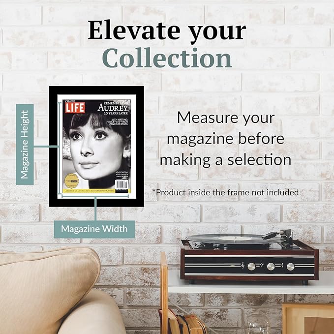 Creative Picture Frames 8.5 x 10.87 Magazine Frame with Full-Strength Glass, Holds Up To A 1/4" Thick Media with Installed Hangers for Easy Mounting, 11x14 Manhattan Black Frame with White Mat