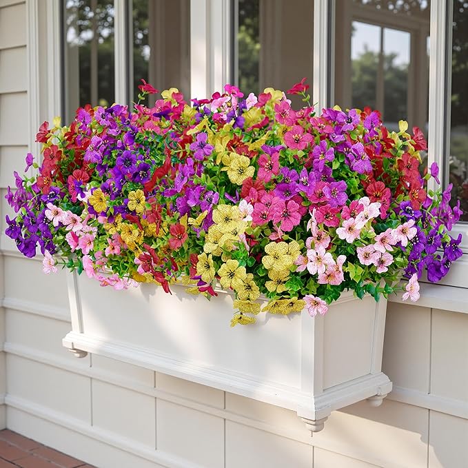 Artificial Faux Flowers Plants for Outdoors Outside Spring Summer Decoration,12 Bundles Silk Daisy Realistic Fake Flowers Plant Greenery UV Resistant for Planters Porch Patio Garden Home(6 Multicolor)