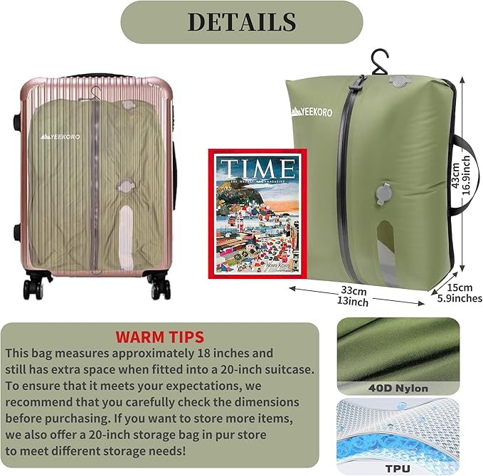 Vacuum Bags for Travel, Professional IP67 Reusable Vacuum Compression Bags for Travel Suitcases and Backpack, Durable Space Saver Bag (1 PACK, No Pump)