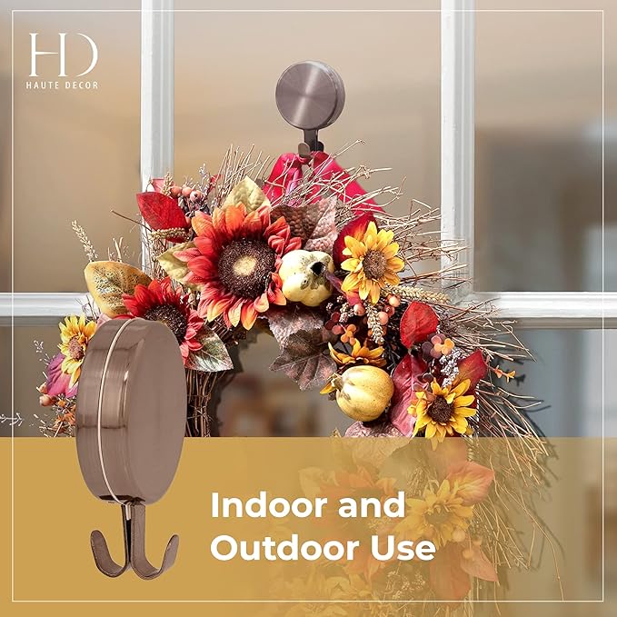 Haute Decor Attract Magnetic Wreath Hanger (Oil-Rubbed Bronze) - Set of 2 Magnets - for 2 Metal Doors or Surfaces or 1 Single-Pane Glass Door or Window