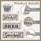 Moucuny 4 Pcs Winter Table Decorations Winter Tiered Tray Decor Christmas Table Centerpiece Rustic Decorative Snowball Snow Bucket Block Sign Farmhouse Christmas Decorations for Home Kitchen Shelf