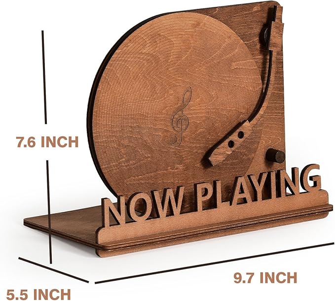 BS-VOG Now Playing Vinyl Record Stand, Tabletop Wooden Record Holder, Now Spinning Vinyl Stand Storage for Albums Magazine, Vintage Album Display Organizer Rack for LP Enthusiast