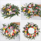 VioletEverGarden Artificial Spring Wreath 20” Purple Yellow White and Pink Flower Wreaths Summer Door Wreath for Home Party Festival Wedding Decor