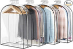 Clear Garment Bag for Hanging Clothes 10” Gusseted, 32” Suit Bags for Open Closet Storage Plastic Clothes Cover for Coat, Dress, Shirts, Fur, Jacket, Wardrobe Protectors, 4 Pack