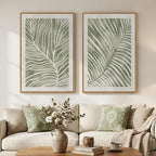 Framed Green Abstract Botanical Wall Art, 2 Piece Tropical Plant Canvas Painting Prints Artwork for Walls, Minimalist Boho Neutral Palm Leaf Pictures for Living Room Bedroom Kitchen Wall Decor, 24x36