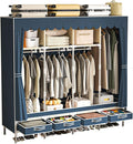 Portable Wardrobe with 4 Drawers and 3 Shelves, 67 Inch Large Capacity Freestanding Wardrobe Hanging Organizer with Lid for Bedroom, Blue