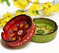 Ashtray Set Cigarette Ash Tray for Indoor Outdoor Use Ash Holder for Smokers Desktop Smoking Ash Tray - Home Office Decoration Hand-Paint Ceramic Cigar Ashtrays (2 pcs Large - Red and Green)