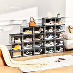 New 8 Pack Shoe Boxes Stackable, Large Shoe Storage Organizer with Lids,Drop Side Shoe Containers for Entryway,Sneaker Storage Fit up to US Size 13 for Men/Women(13’’x 10.6”x 8.3”)