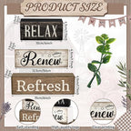 Lineshading 4 Pcs Bathroom Shelf Decor Sign Farmhouse Bathroom Decor and Accessories Rustic Eucalyptus Leave Wood Block Sign Gift Relax Renew Refresh Farmhouse Table Centerpiece for Home Office Toilet