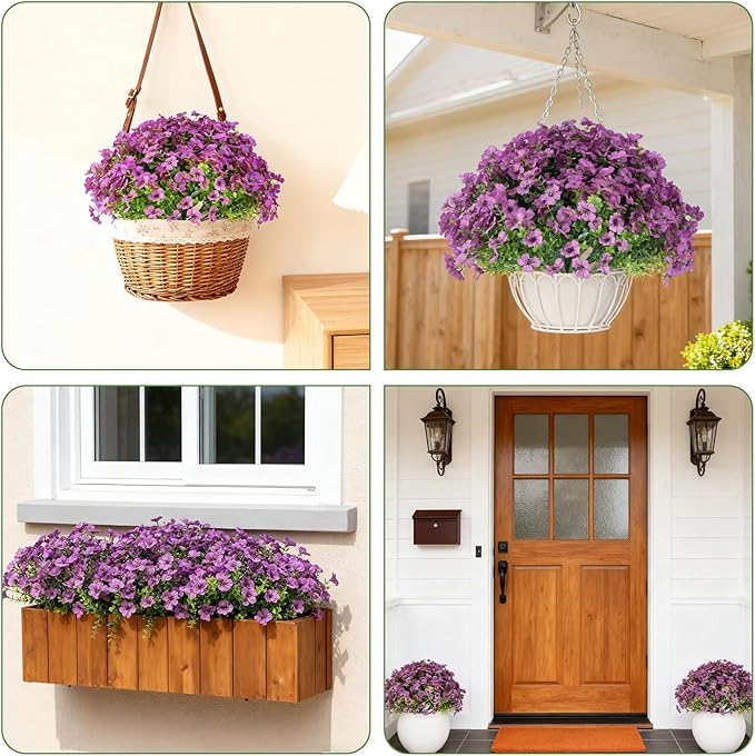 24 Bundles Artificial Flowers for Outdoor Realistic Faux Flower Spring Summer Garden Home Decoration, Hanging Daisy with Eucalyptus Leaves Fake Plants Greenery Balcony Porch Patio Front Door Decor