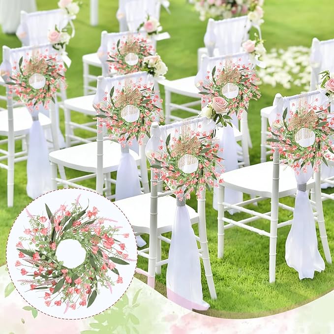 6 PCS Artificial Spring Summer Swag Wreaths Mini Pink Forsythia Lavender Kitchen Cabinet Wreath Small Floral Hanging Flowers Wreaths for Front Door Wedding Farmhouse Porch Wall Window Tabletop Decor